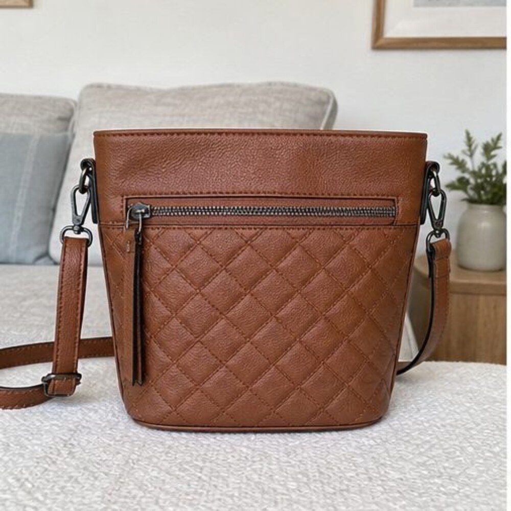 Cognac Quilted Crossbody Bag